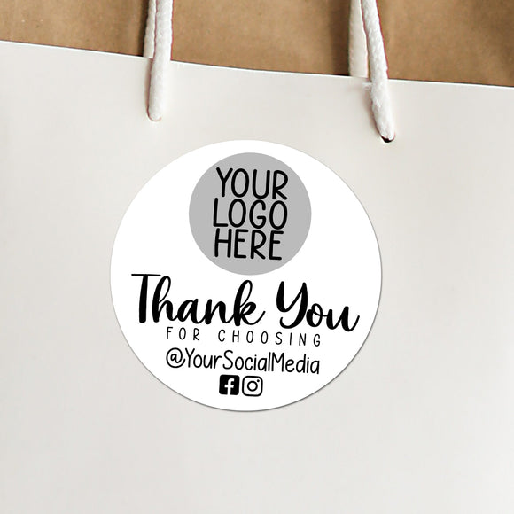 Thank You For Choosing With Your Logo & Social Media (Bold Script) - Custom Stickers