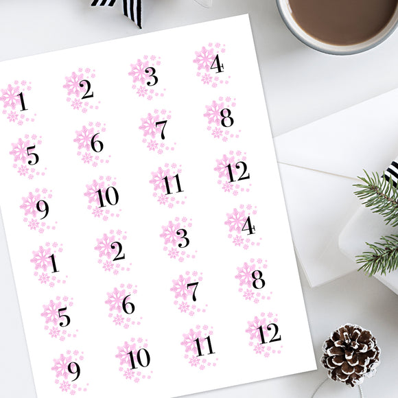 Advent Calendar 12 Days (Pink Snowflakes) - Stickers