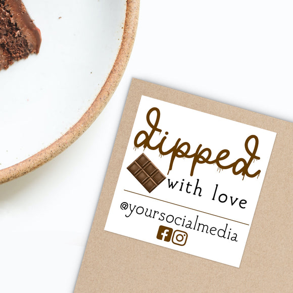 Dipped With Love With Social Media (Chocolate) - Custom Stickers