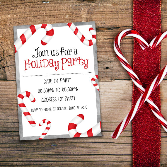 Candy Canes (Holiday Party) - Custom Text Print At Home Invite