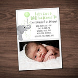 Elephant Birth Announcement - Your Photo And Custom Text Print At Home Card