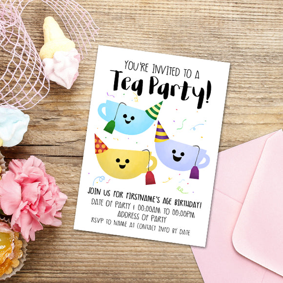 Tea Party (Birthday) - Custom Text Print At Home Invite