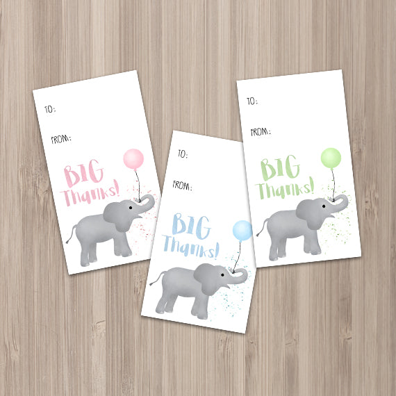 Big Thanks (Elephant) - Print At Home Gift Tags