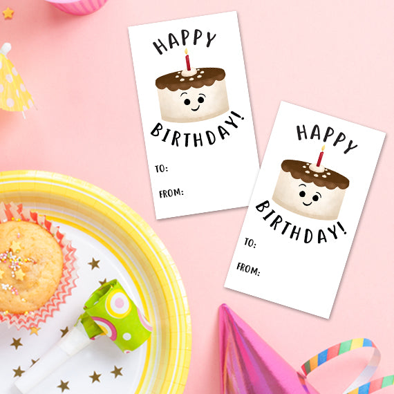 Happy Birthday (Cake) - Print At Home Gift Tags