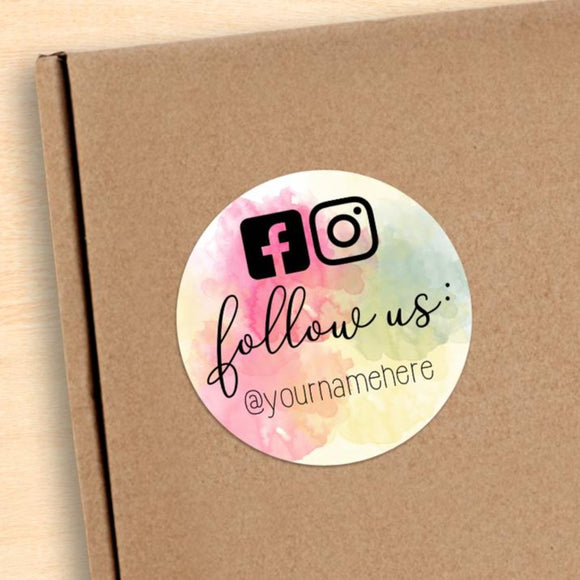 Follow Us (Fancy Mixed Watercolor Background) - Custom Stickers