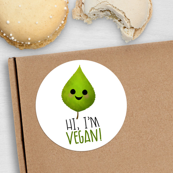 Hi I'm Vegan (Leaf) - Stickers