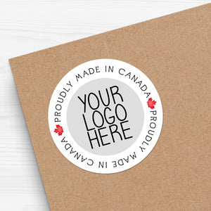 Proudly Made In Canada With Your Logo (Circular Text) - Custom Stickers