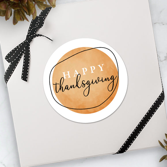 Happy Thanksgiving (Wavy Outline & Circle) - Stickers