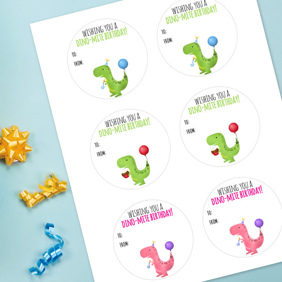 Wishing You A Dino-Mite Birthday Dinosaur Mix (Gift Tag) - Stickers