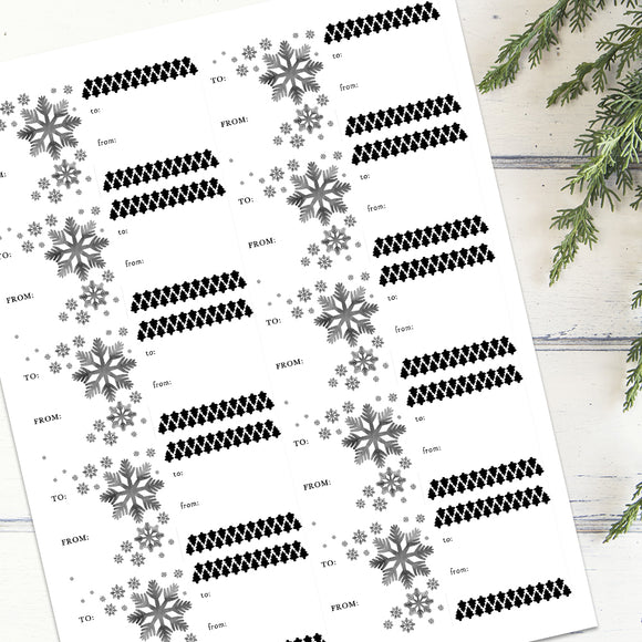 Dark Grey Snowflakes & Black Christmas Tree Mix (Gift Tag) - Stickers