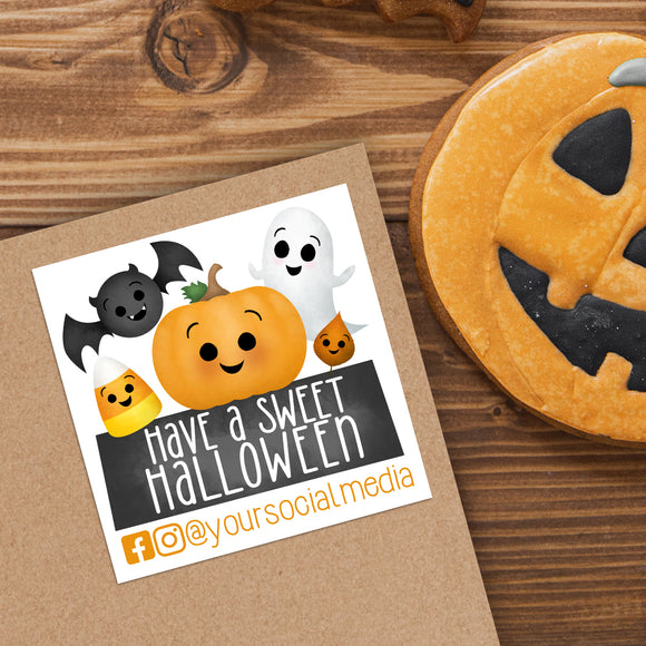 Have A Sweet Halloween With Social Media (Pumpkin, Ghost, Bat, Candy Corn & Leaf) - Custom Stickers