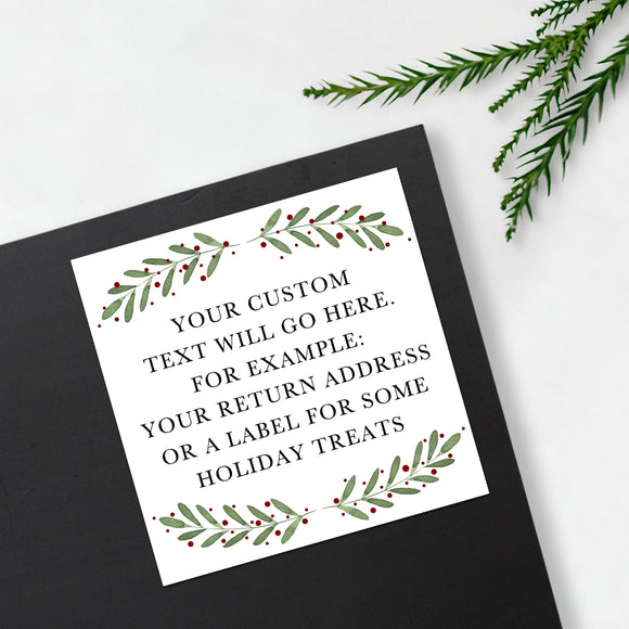 Holiday Garland and Berries (Your Text) - Custom Stickers