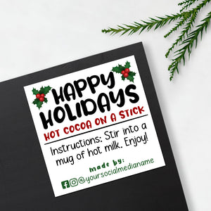 Happy Holidays Hot Cocoa On A Stick (Holly) - Custom Stickers