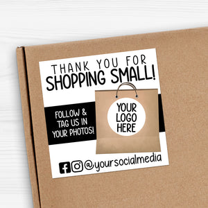 Thank You For Shopping Small (Logo Bag And Social Media) - Custom Stickers