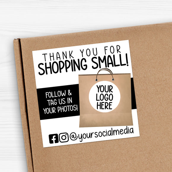 Thank You For Shopping Small (Logo Bag And Social Media) - Custom Stickers