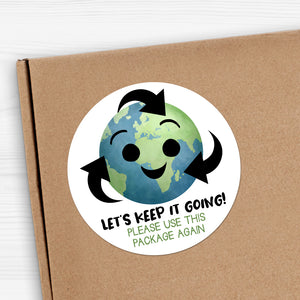 Let's Keep It Going! Please Use This Package Again (Earth & Recycling Symbol) - Stickers