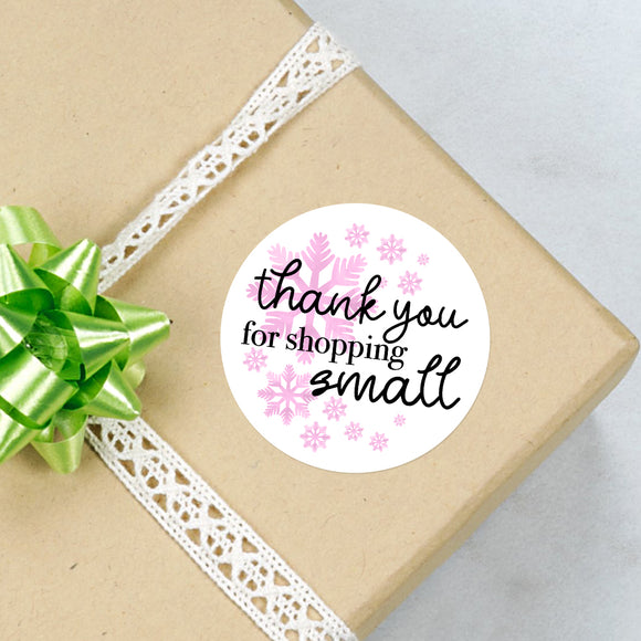 Thank You For Shopping Small (Pink Snowflakes) - Stickers