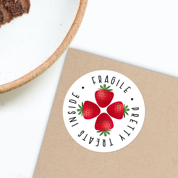 Fragile Pretty Treats Inside (Strawberries) - Stickers