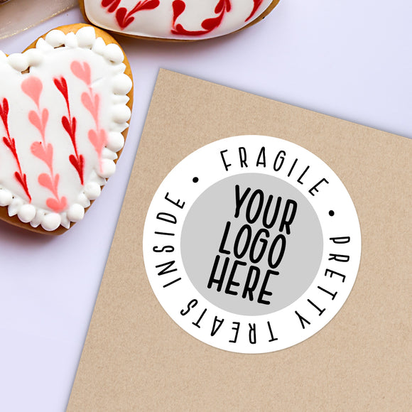 Fragile Pretty Treats Inside (Your Logo) - Custom Stickers