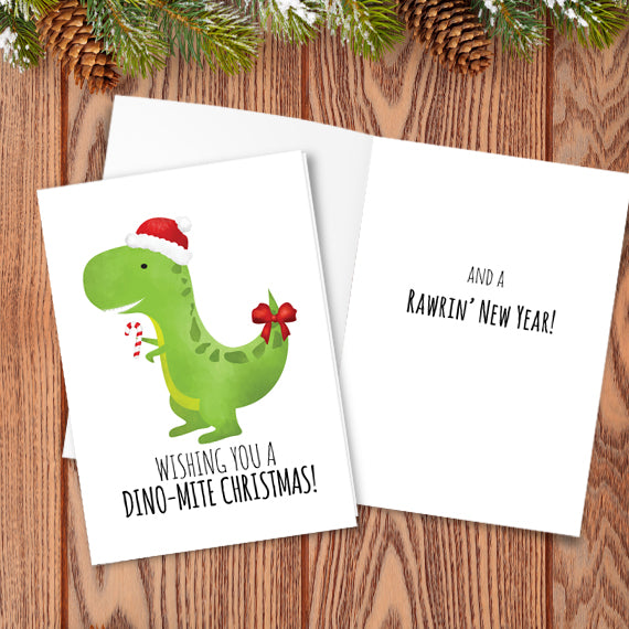 Wishing You A Dino-mite Christmas - Print At Home Card