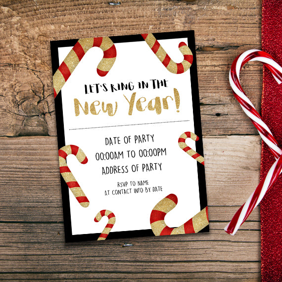 Candy Canes (New Years Party) - Custom Text Print At Home Invite
