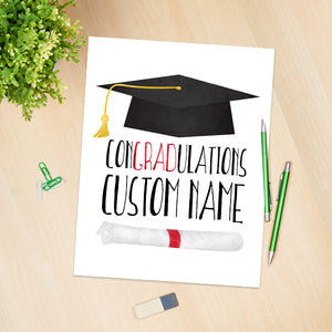ConGRADulations (Hat And Diploma) - Custom Text Print At Home Wall Art