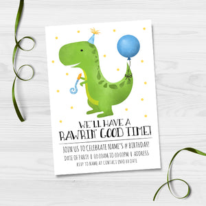 Rawrin' Dinosaur (Birthday) - Custom Text Print At Home Invite
