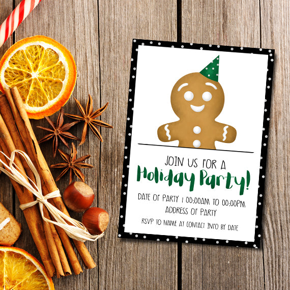 Gingerbread Cookie (Holiday Party) - Custom Text Print At Home Invite