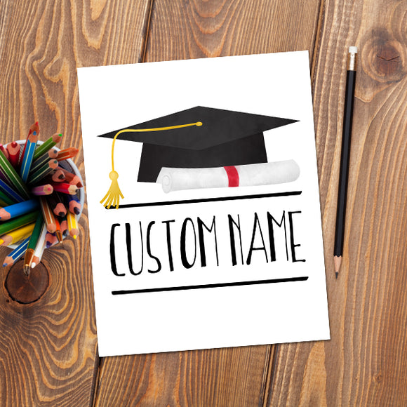 Graduation Hat And Diploma - Custom Text Print At Home Wall Art