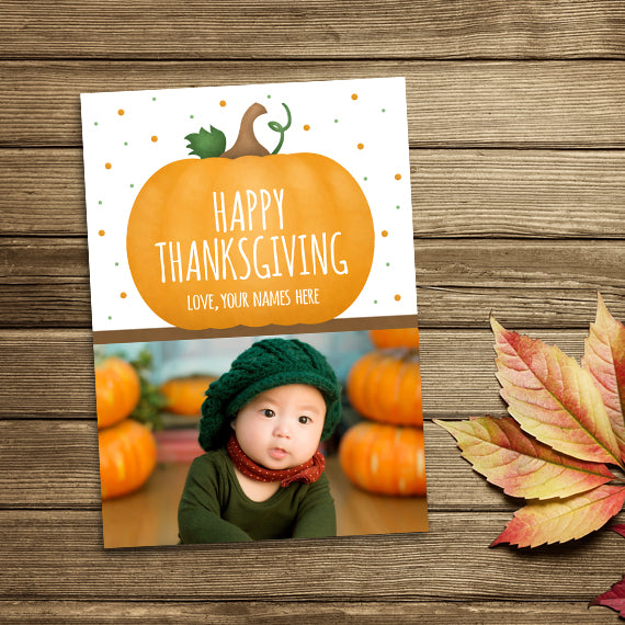 Happy Thanksgiving (Pumpkin) - Your Photo And Custom Text Print At Home Card