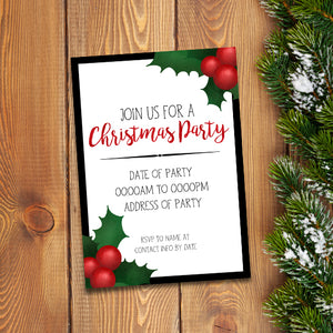 Holly (Christmas Party) - Custom Text Print At Home Invite
