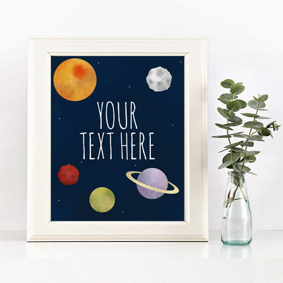 Planets In Space - Custom Text Print At Home Wall Art