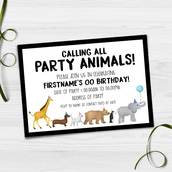 Party Animals (Birthday) - Custom Text Print At Home Invite