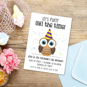 Party Owl The Time (Birthday) - Custom Text Print At Home Invite