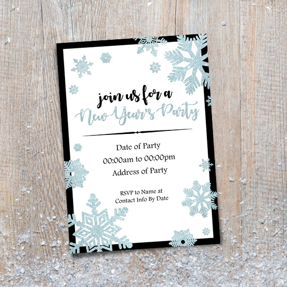 Snowflakes (New Years Party) - Custom Text Print At Home Invite