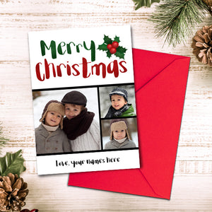 Merry Christmas (Holly) - Your Photo And Custom Text Print At Home Card