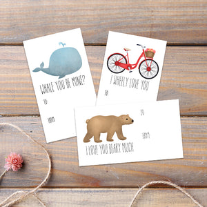 Valentine's Day (Bear, Whale and Bicycle) - Print At Home Gift Tags