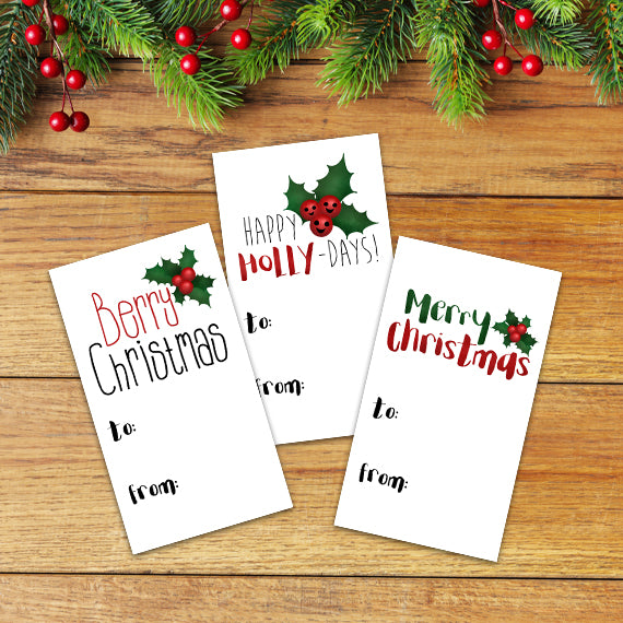 Christmas (Holly) - Print At Home Gift Tags