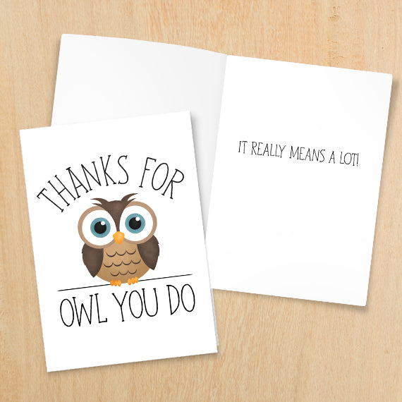 Thanks For Owl You Do - Print At Home Card