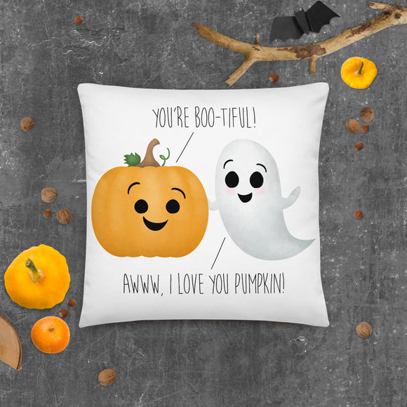 You're Boo-tiful! Awww, I Love You Pumpkin (Ghost and Pumpkin) - Pillow