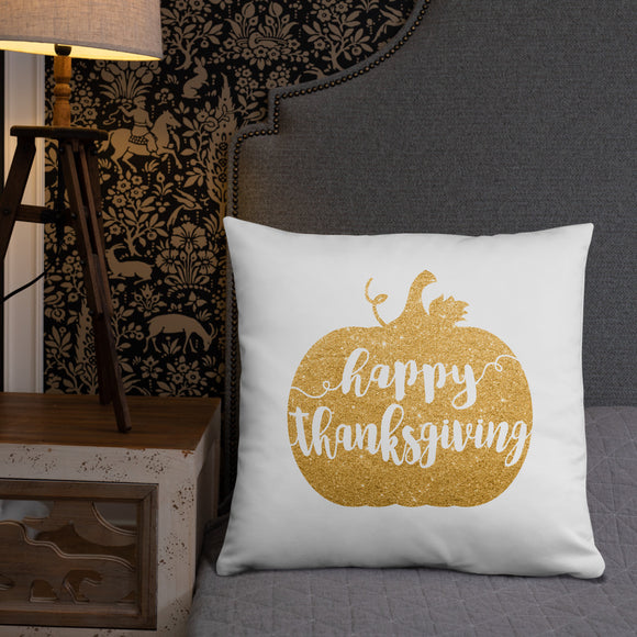 Happy Thanksgiving (Faux Gold Glitter Pumpkin) - Pillow