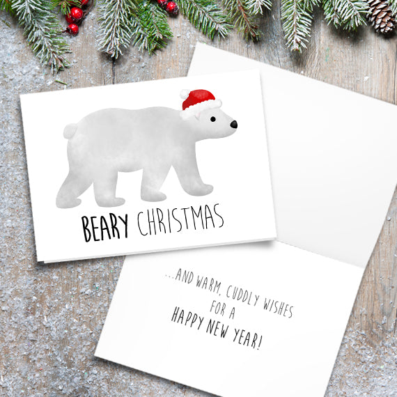 Beary Christmas (Polar Bear) - Print At Home Card