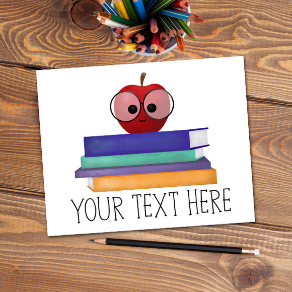 Teacher's Apple And Books - Custom Text Print At Home Wall Art