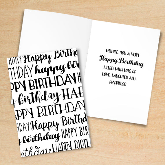 Happy Birthday (Black Text) - Print At Home Card