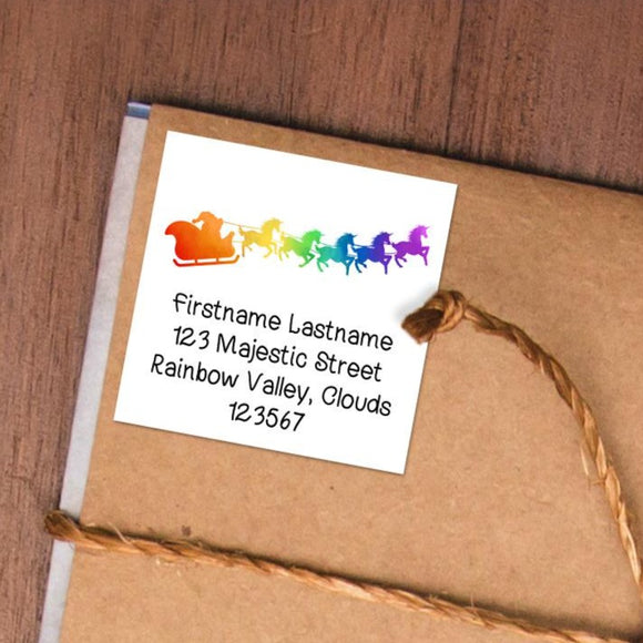 Return Address (Rainbow Unicorn Sleigh) - Custom Stickers