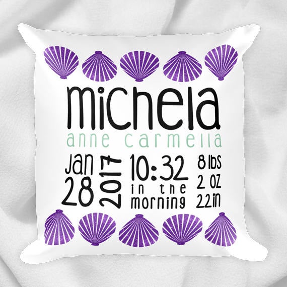 Purple Sea Shells (Faux Glitter) - Custom Text Pillow