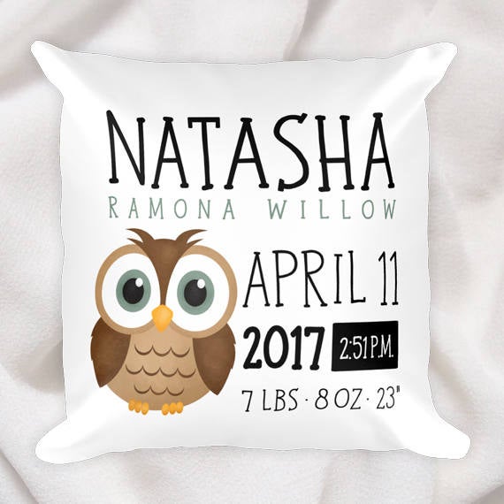 Baby Owl - Custom Text Pillow