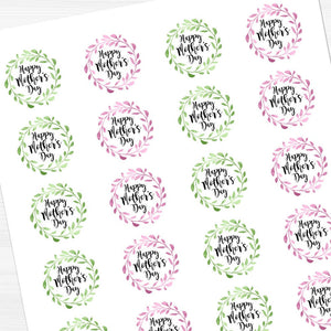 Happy Mother's Day (Pink And Green Wreath) - Stickers