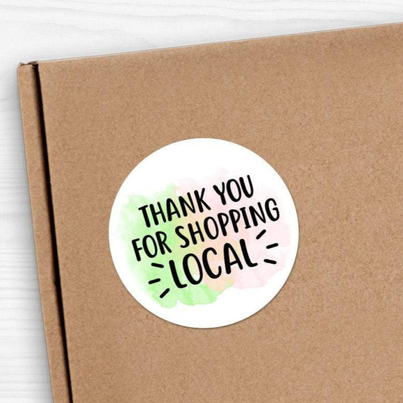 Thank You For Shopping Local (Watercolor Background) - Stickers