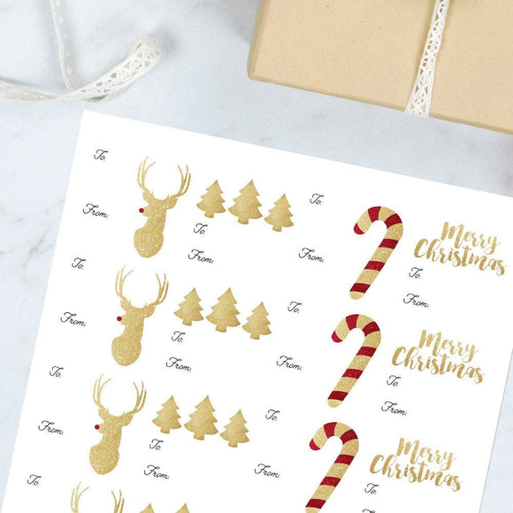 Christmas Gold Faux Glitter Mix (Gift Tag) - Stickers